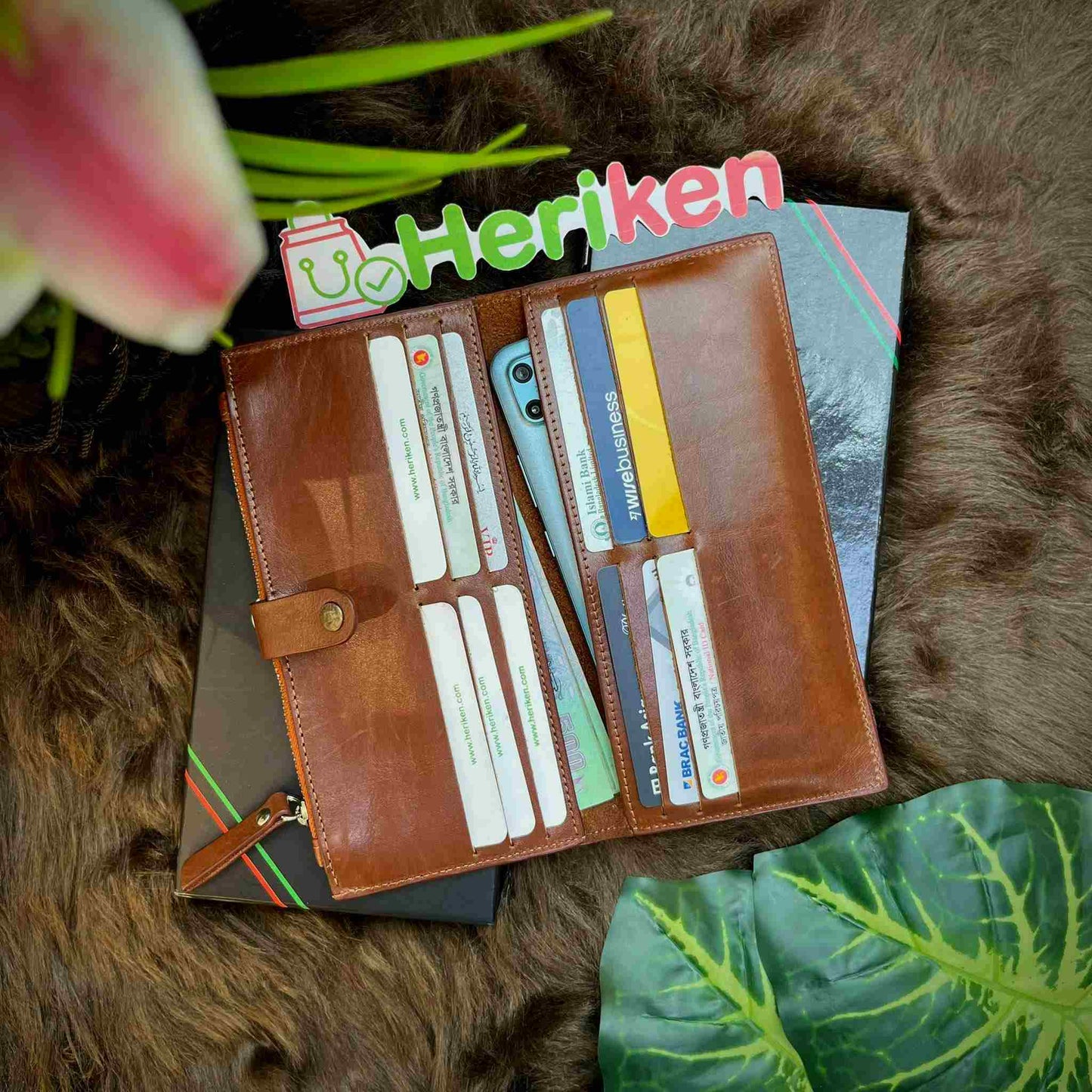 Genuine Natural Milled Leather Long Wallet