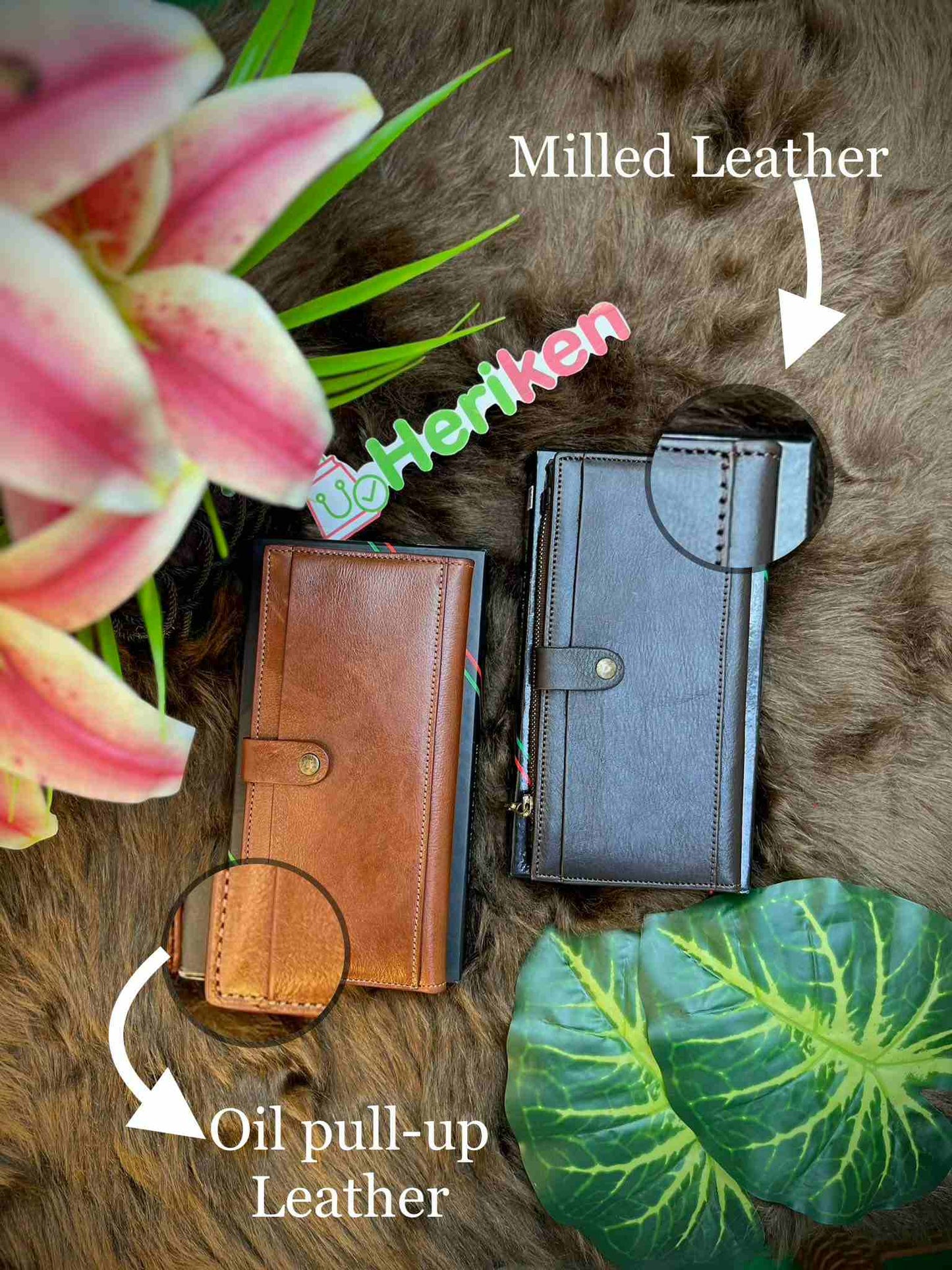 Genuine Natural Milled Leather Long Wallet