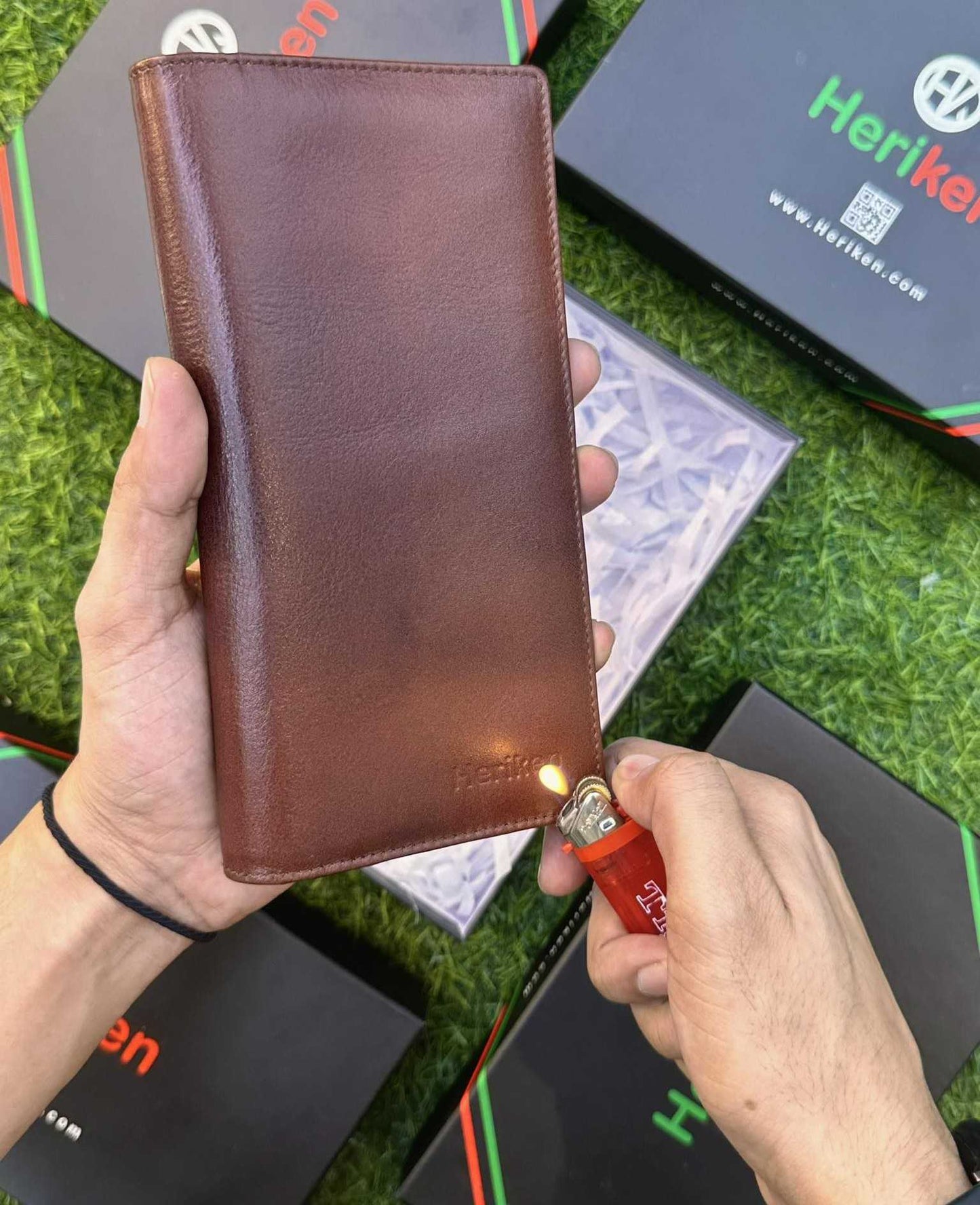 Double Gadget Genuine Leather Long Wallet (Dark Brown)
