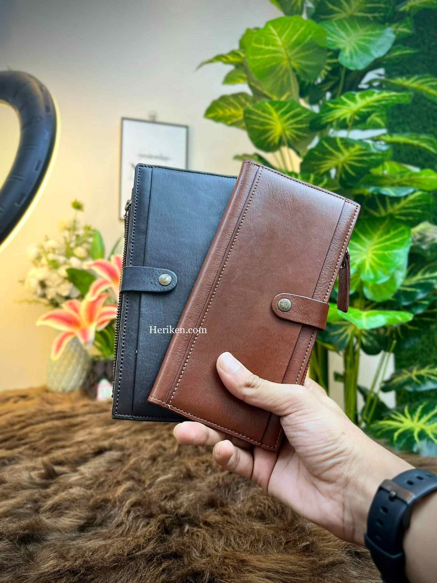 Genuine Natural Milled Leather Long Wallet