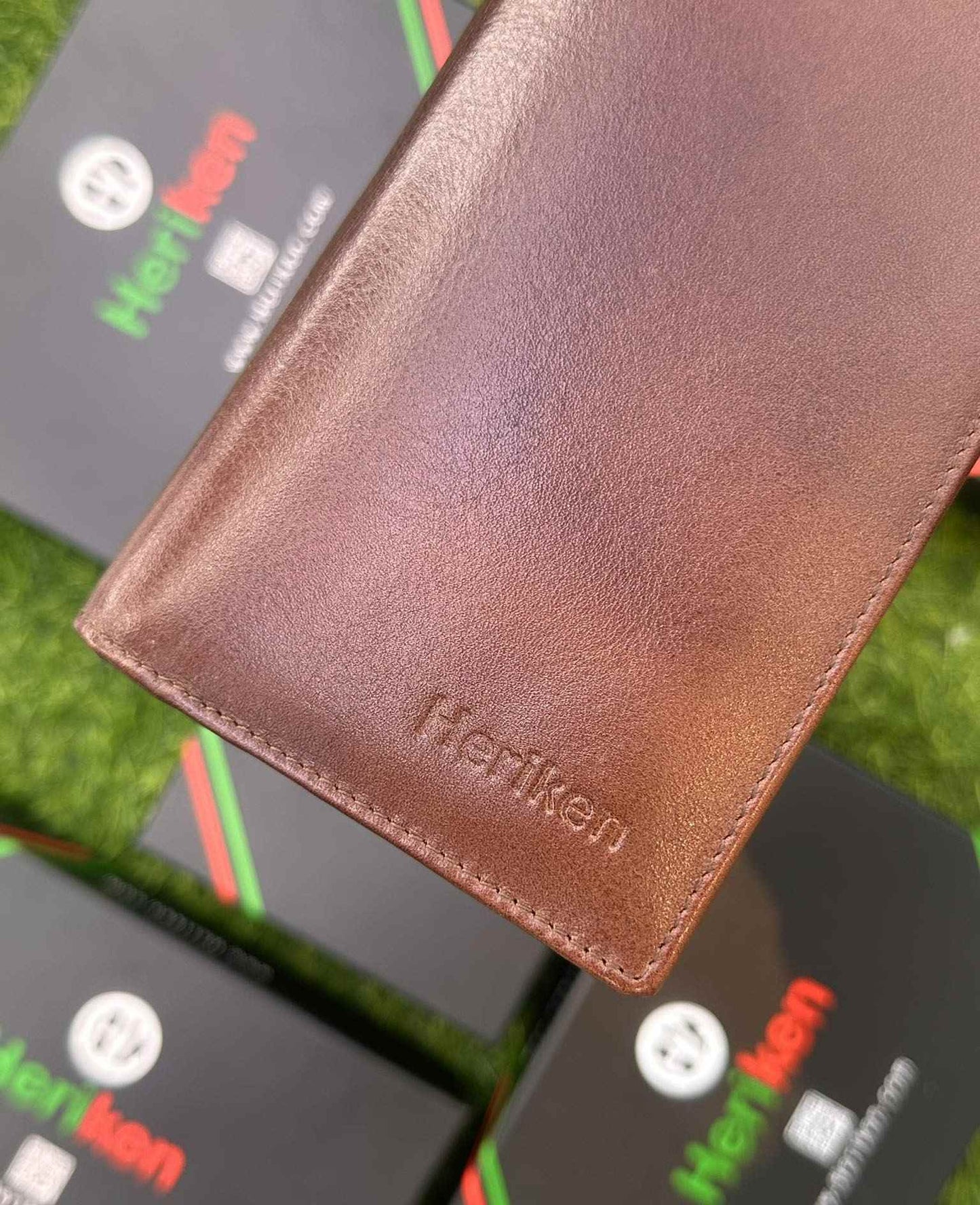 Double Gadget Genuine Leather Long Wallet (Dark Brown)