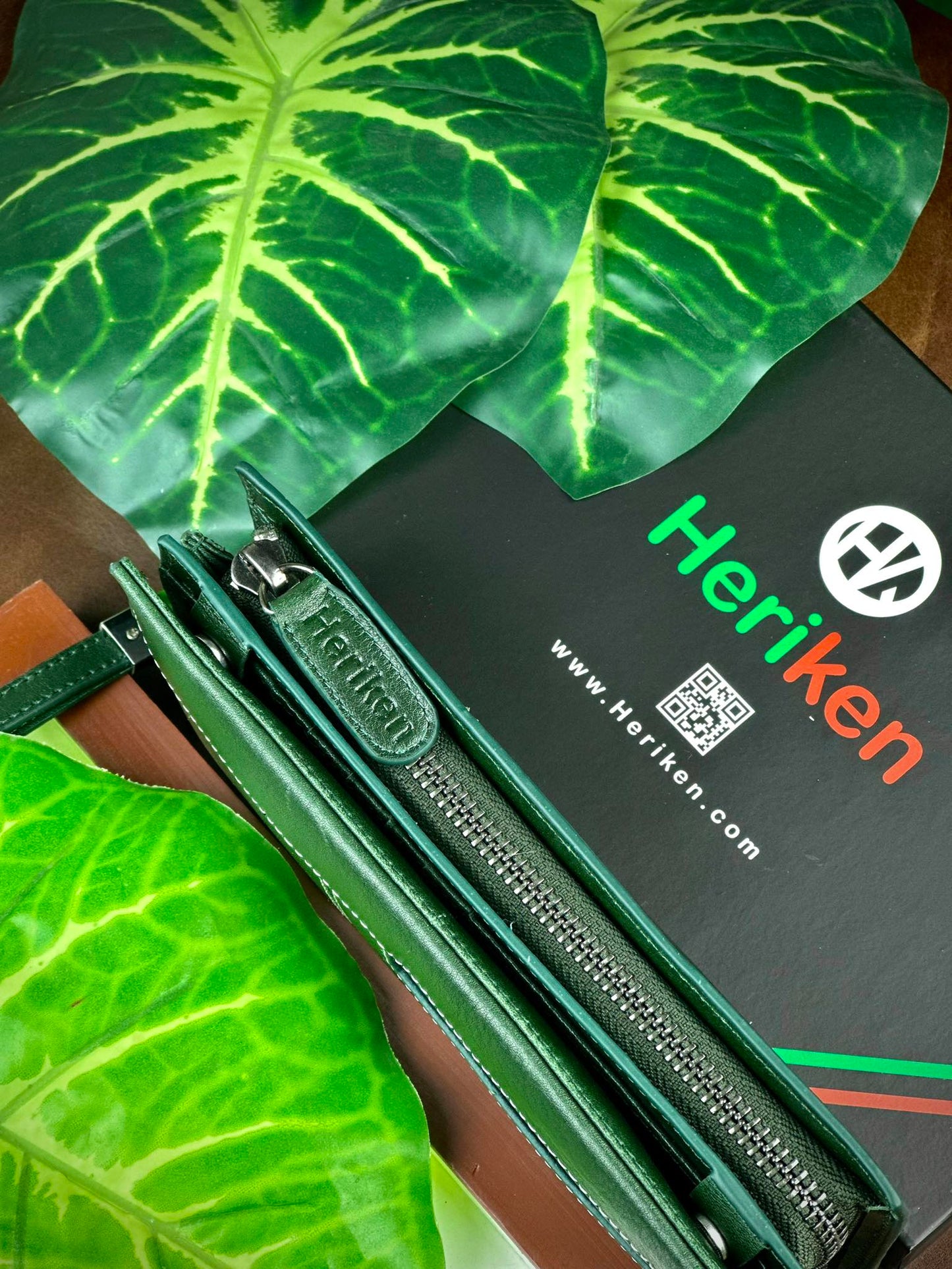 Genuine Leather Stylish Long Wallet (Olive Color)