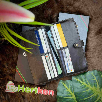 Genuine Natural Milled Leather Long Wallet
