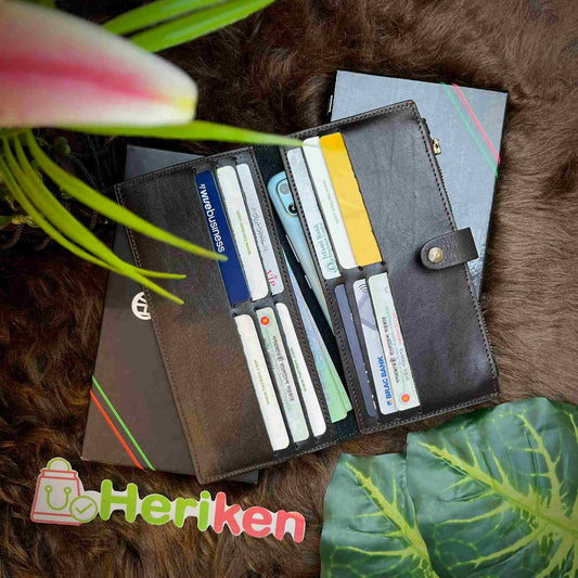 Genuine Natural Milled Leather Long Wallet