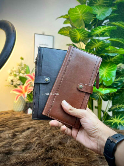 Genuine Natural Milled Leather Long Wallet