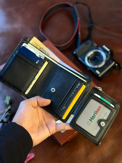 Heriken Small Trifold Zipper Leather Wallet