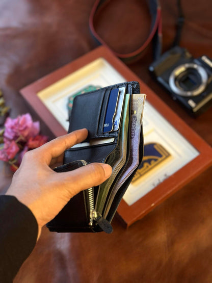 Heriken Small Trifold Zipper Leather Wallet