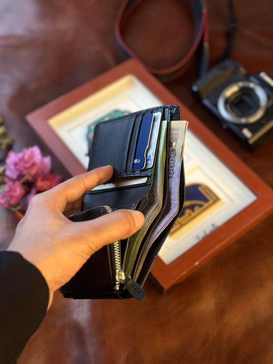 Heriken Small Trifold Zipper Leather Wallet