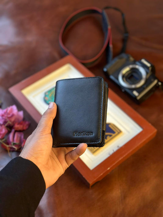 Heriken Small Trifold Zipper Leather Wallet