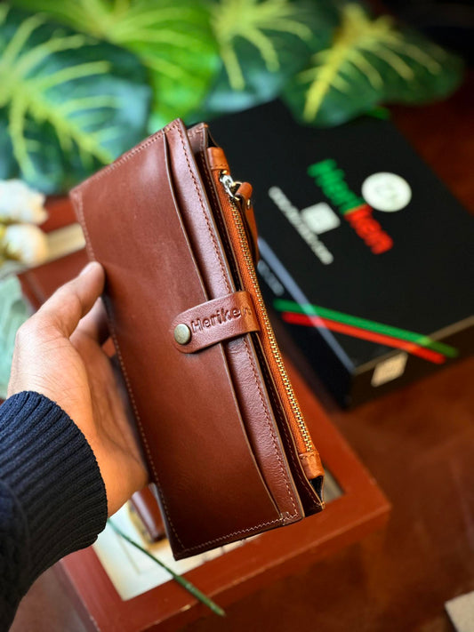 Genuine Natural Milled Leather Long Wallet