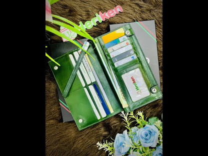 Genuine Leather Stylish Long Wallet (Olive Color)